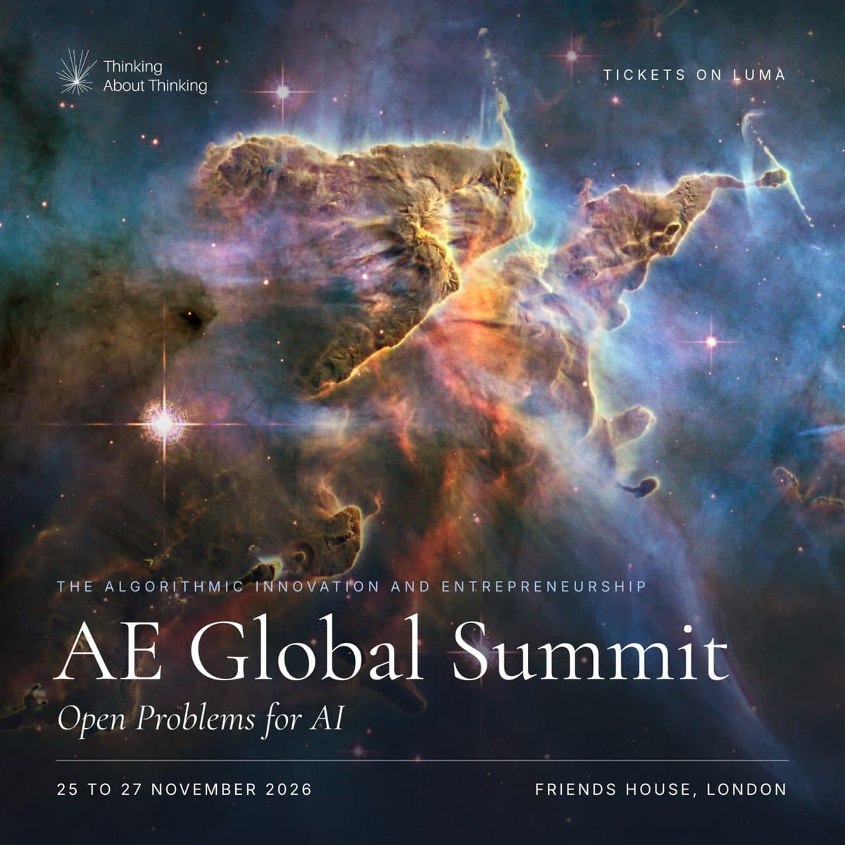 AE Global Summit 2026, Open Problems for AI. 25 to 27 November 2026, Friends House, London.
